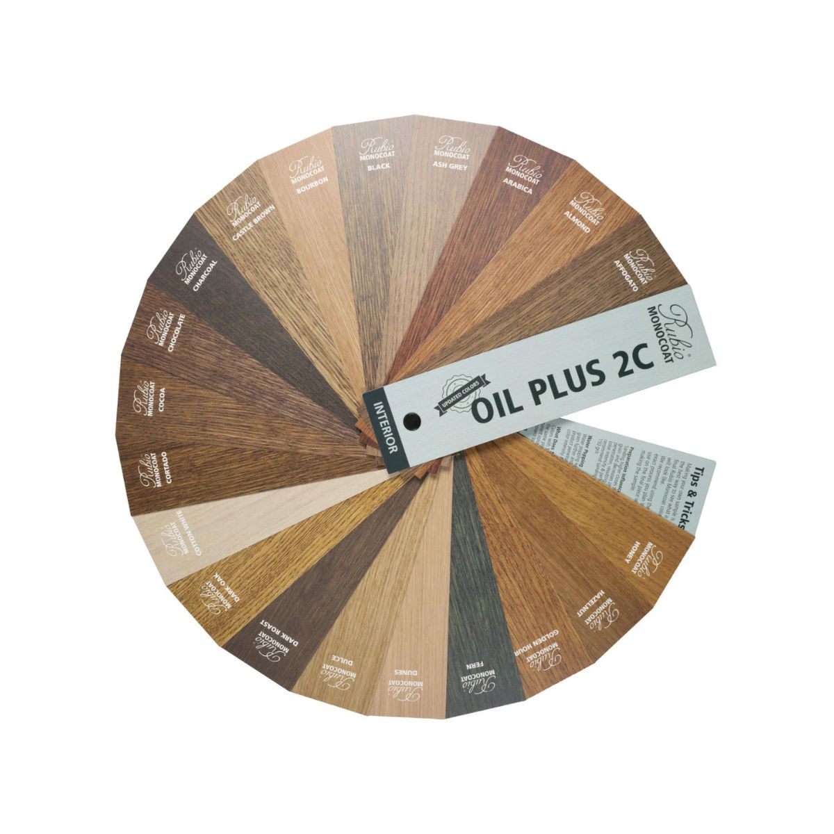 Rubio Monocoat color wheel showing finish options for custom hardwood tables