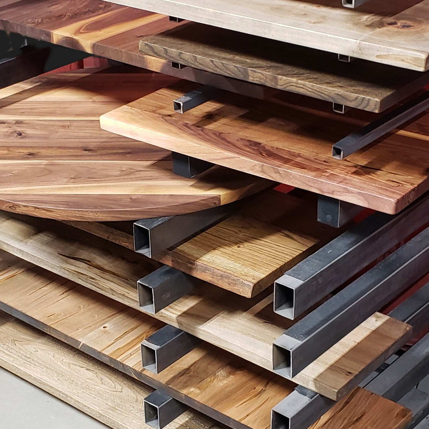 Custom Modern Hardwood Table with Metal Base