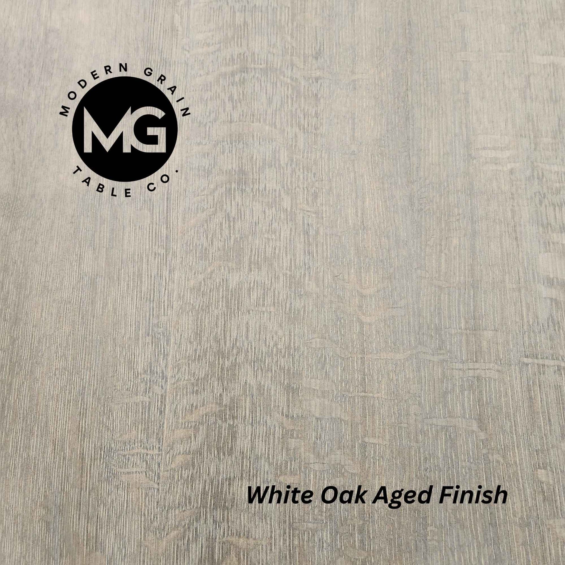 Close-up of White Oak hardwood with Aged finish from Modern Grain Table Co.