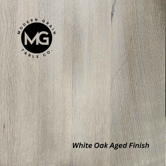 White Oak hardwood table with Aged finish by Modern Grain Table Co.